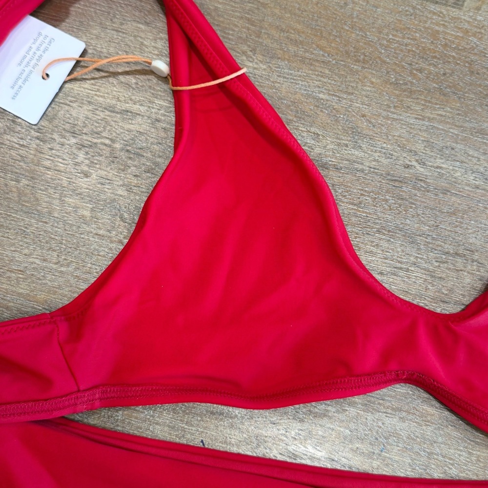 Quince Red High Waisted Bikini Set V-Neck Top High Cut Bottom Small NWT Bathing - Picture 11 of 12